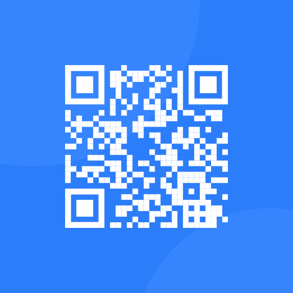 A QR code with a sky blue background.  The QR code is white.